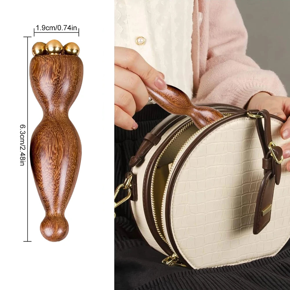 1PCS Mini Ice Roller, Sandalwood Facial Massage Tool, 5 Copper Beads for Face and Eyes, Travel Size