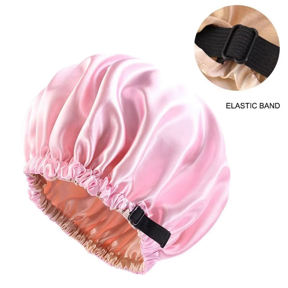 New Satin Hair Cap for Sleeping Invisible Flat Imitation Silk round Haircare Women Headwear Ceremony Adjusting Button Night Hat