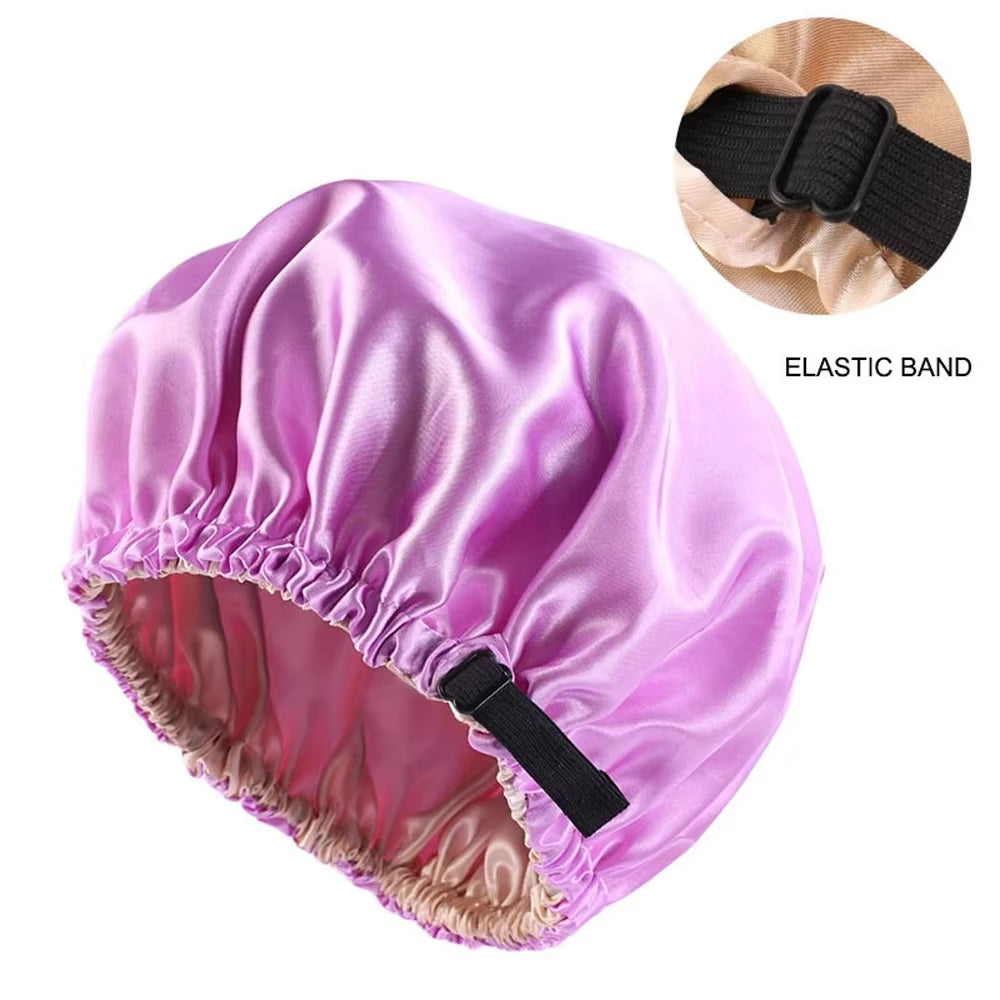 New Satin Hair Cap for Sleeping Invisible Flat Imitation Silk round Haircare Women Headwear Ceremony Adjusting Button Night Hat