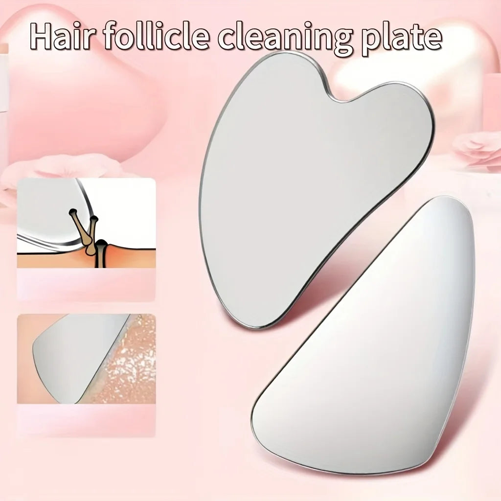 Thin Stainless Steel Gua Sha Facial Tool Light Beige-Tightening Massage Beauty Facial and Nose Blackhead Removal Tool