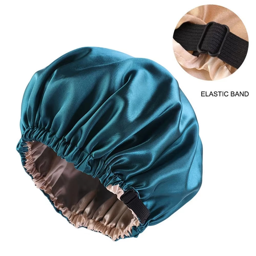 New Satin Hair Cap for Sleeping Invisible Flat Imitation Silk round Haircare Women Headwear Ceremony Adjusting Button Night Hat