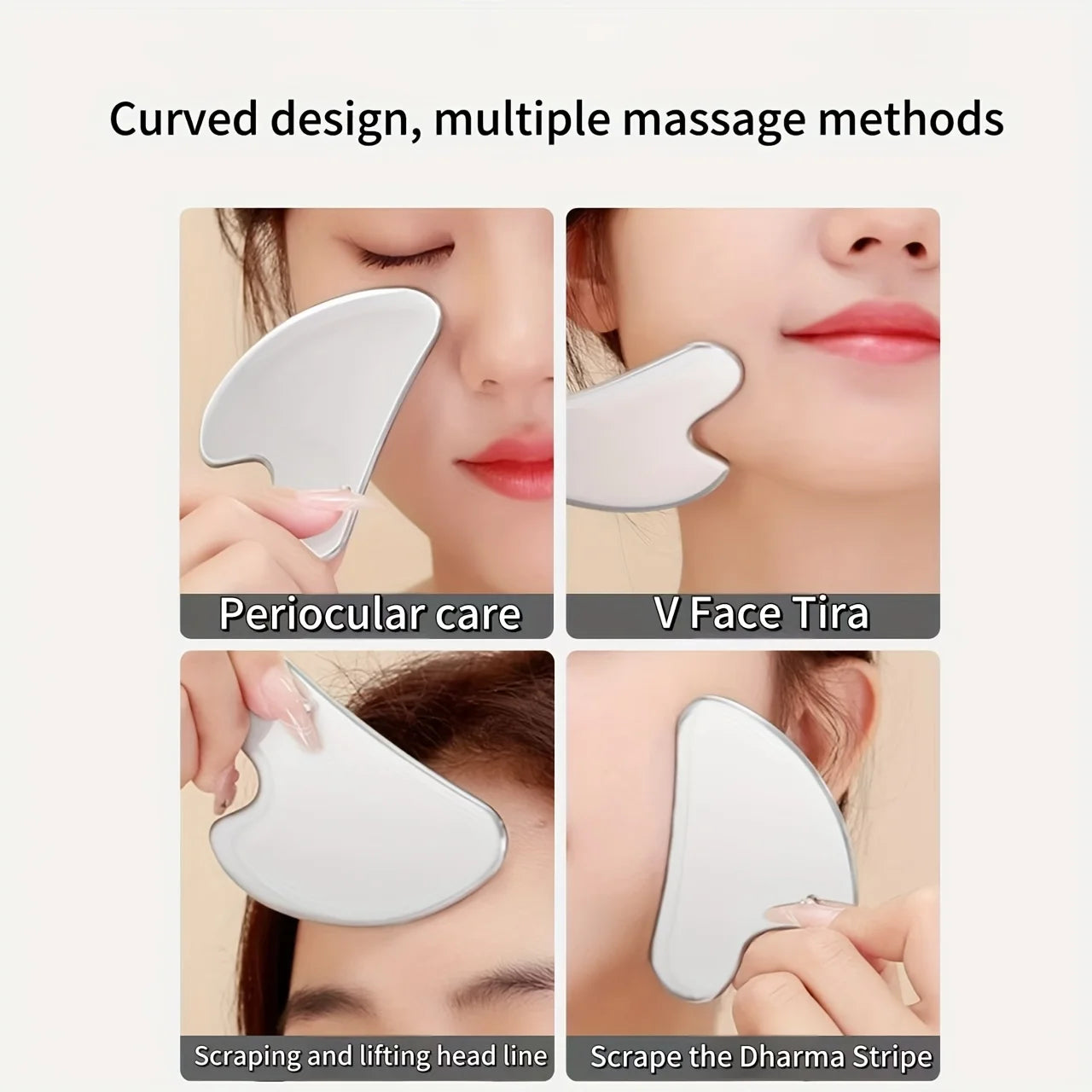 Thin Stainless Steel Gua Sha Facial Tool Light Beige-Tightening Massage Beauty Facial and Nose Blackhead Removal Tool