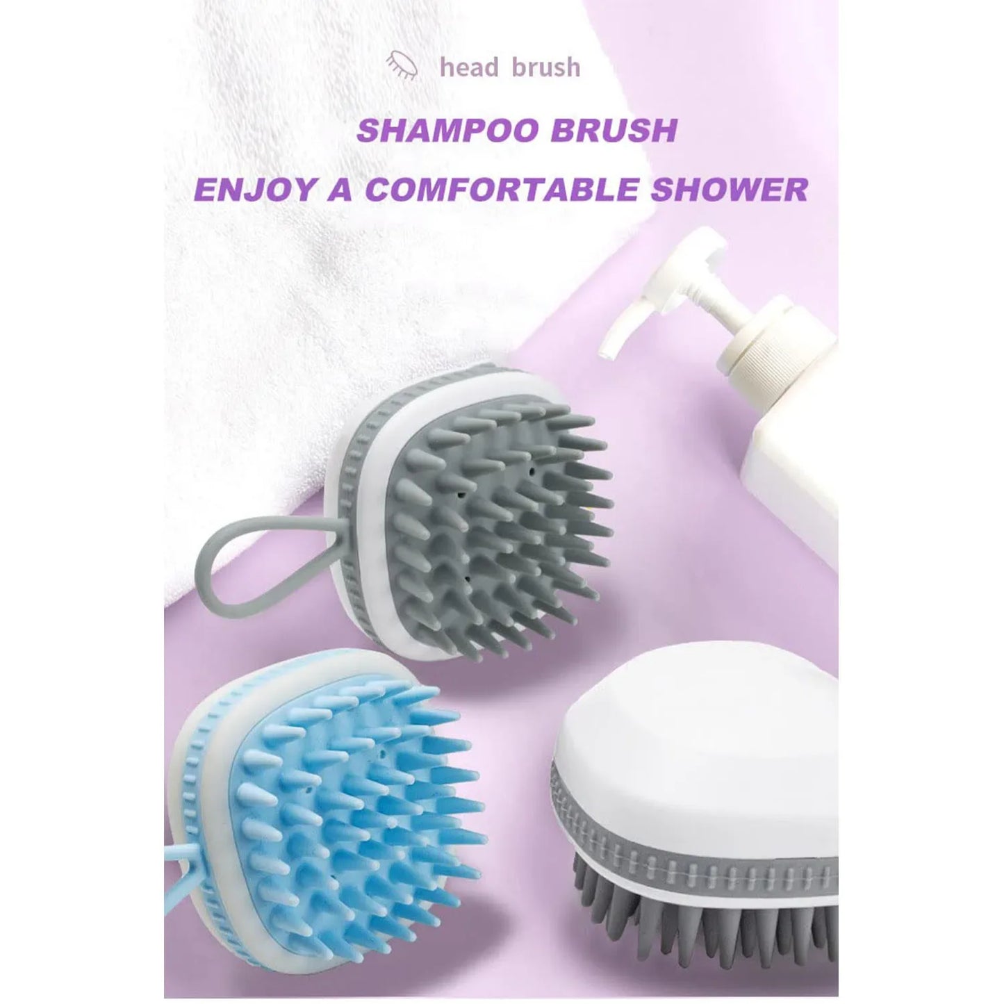 Hair Shampoo Brush with Soft Silicone Scalp Massager Brush Head Dandruff Removal Waterproof Shower Scalp Scrubber