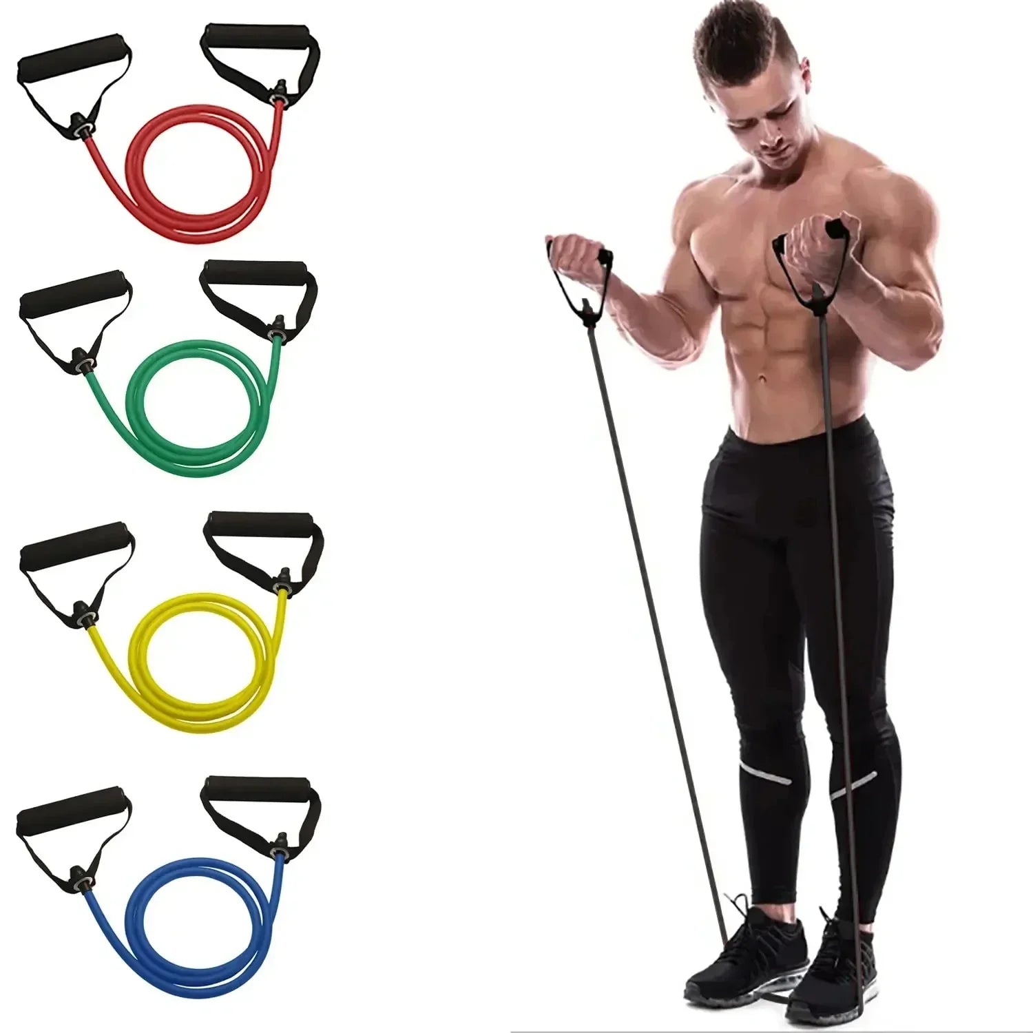 5 Levels Resistance Bands with Handles Men Yoga Pull Rope Elastic Fitness Exercise Tube Band for Home Workouts Strength Training