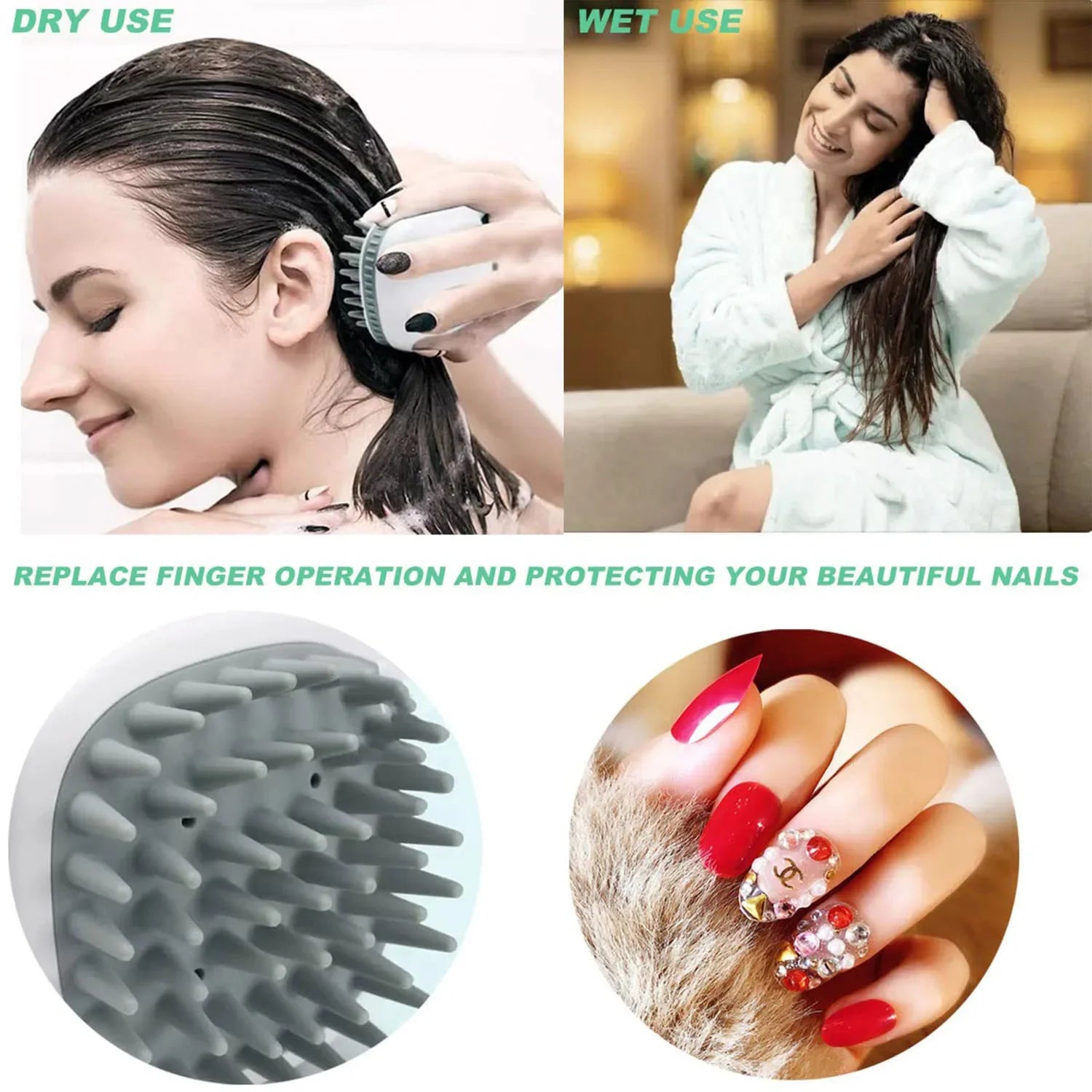 Hair Shampoo Brush with Soft Silicone Scalp Massager Brush Head Dandruff Removal Waterproof Shower Scalp Scrubber