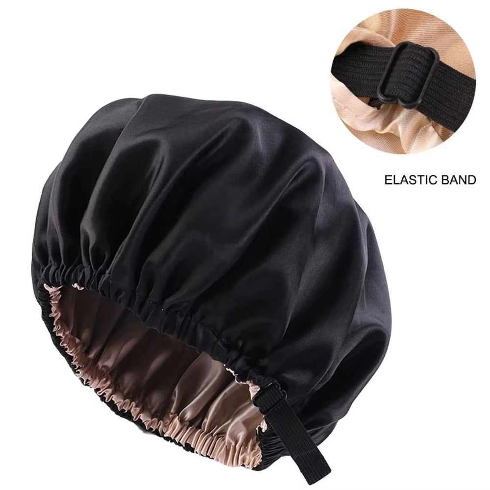 New Satin Hair Cap for Sleeping Invisible Flat Imitation Silk round Haircare Women Headwear Ceremony Adjusting Button Night Hat