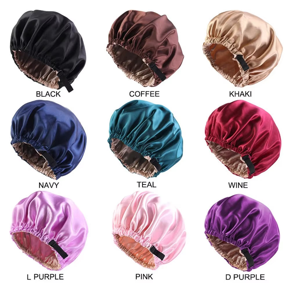 New Satin Hair Cap for Sleeping Invisible Flat Imitation Silk round Haircare Women Headwear Ceremony Adjusting Button Night Hat