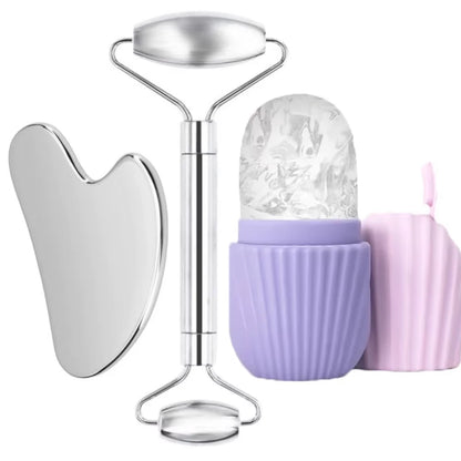 1/3PCS Face Ice Roller Stainless Steel Gua Sha Board Face Massage Roller Facial Massager Face Lifting Beauty Skin Care Tools