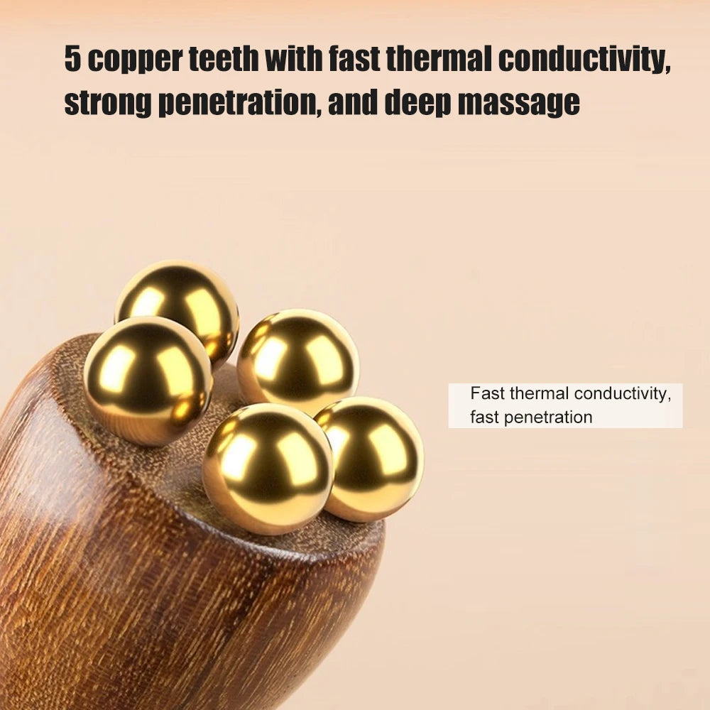 1PCS Mini Ice Roller, Sandalwood Facial Massage Tool, 5 Copper Beads for Face and Eyes, Travel Size
